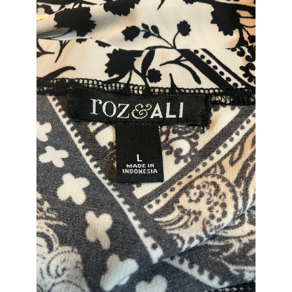 Roz & Ali Women's Black/White/Green Paisley Print Stretchy A-Line Skirt | Size L - Picture 4 of 7